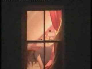 Ljubko model zasačeni goli v ji soba s a okno peeper