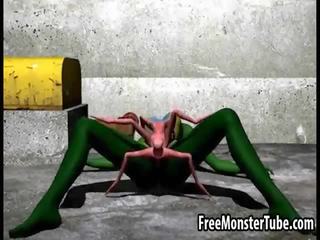 3d dessin animé alien nana obtention baisée dur par une spider
