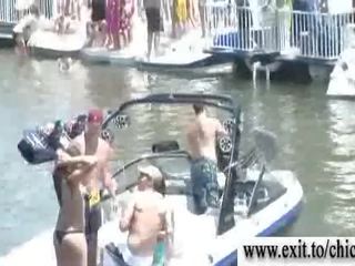 Outrageous bikini chicks at public boat party Video