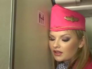 Nice blonde stewardess sucking cock onboard