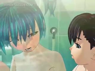 Anime seks lalka dostaje pieprzony dobry w prysznic