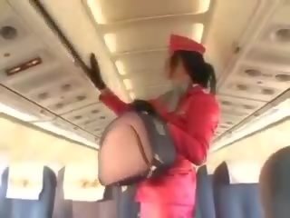 Sexig stewardessen sugande kuk före cunnilingus